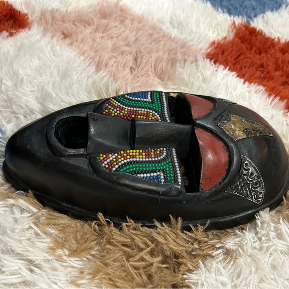 Vintage Handcrafted in Ghana Wood, bead and brass inlay - Picture 4 of 6